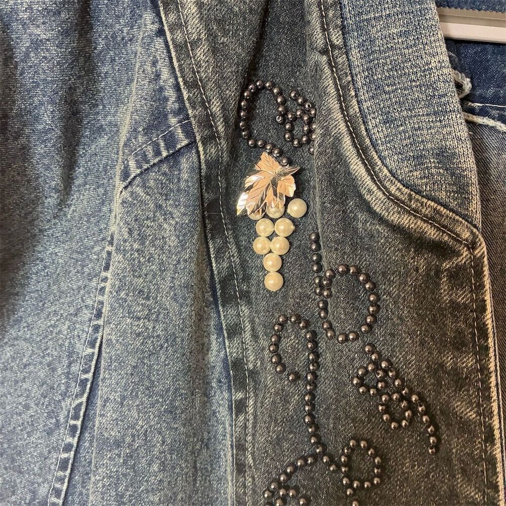 Golden River Vintage Embellished Denim Jacket Women's L Blue Beaded - Picture 2 of 10
